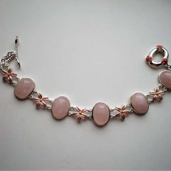 Designer David Sigel Sterling Silver 925 Rose Pink Quartz Enamel Tennis Bracelet